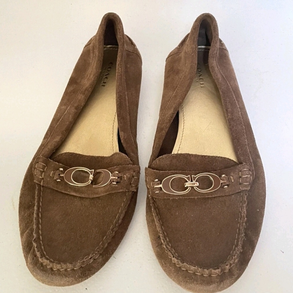 Coach Tan Suede Loafers with Gold Accent